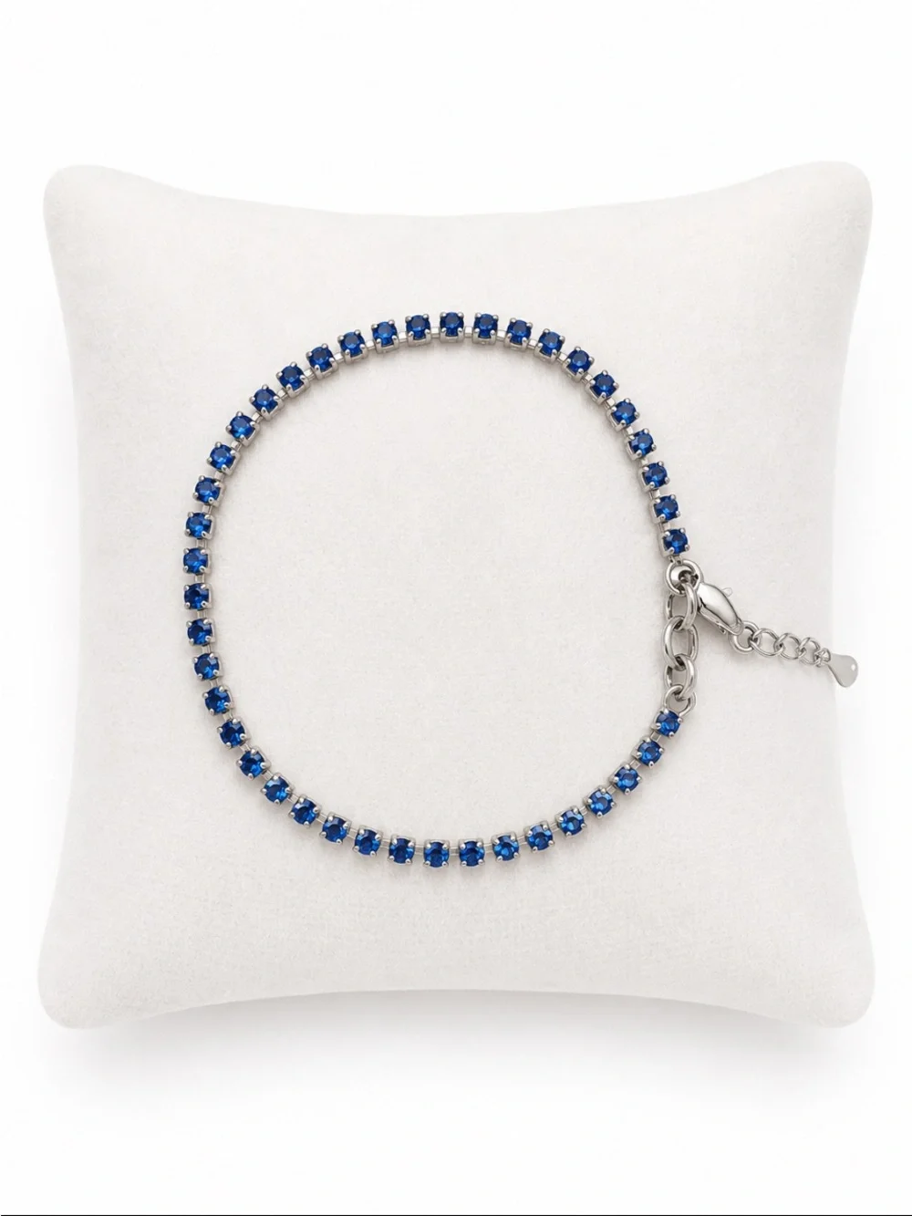 Baked Bead Cobalt Blue Crystal Rhinestone Tennis Anklet Silver Tone
